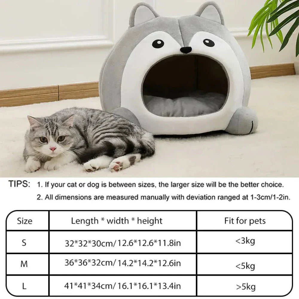 Cartoon Fox Theme Pet House – plush, cozy cat & dog bed with fun fox design, soft interior, available in multiple sizes | The PetRiot
