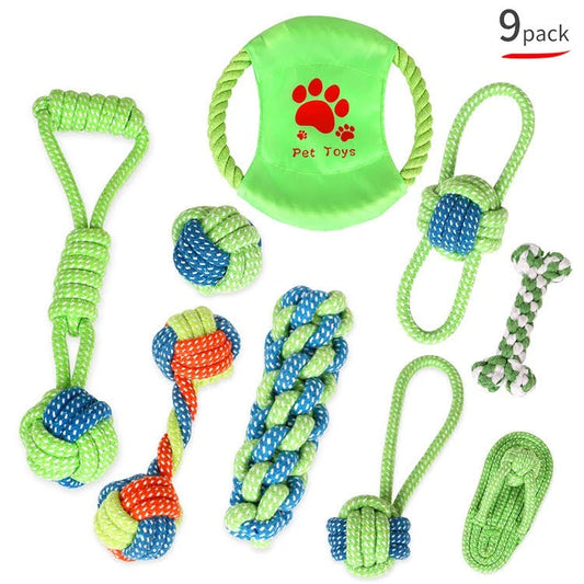 The Petriot 9 pcs Braided Cotton Rope Chew Toys for Dogs – Dental Health and Play