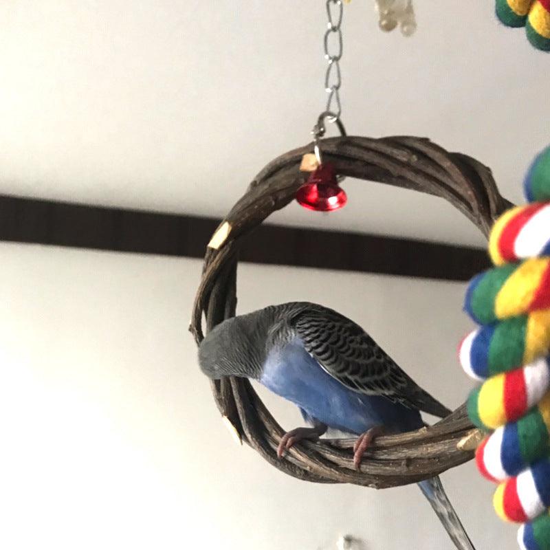 Rattan Ring Bird Cage Chewing Toy With Standing Frame