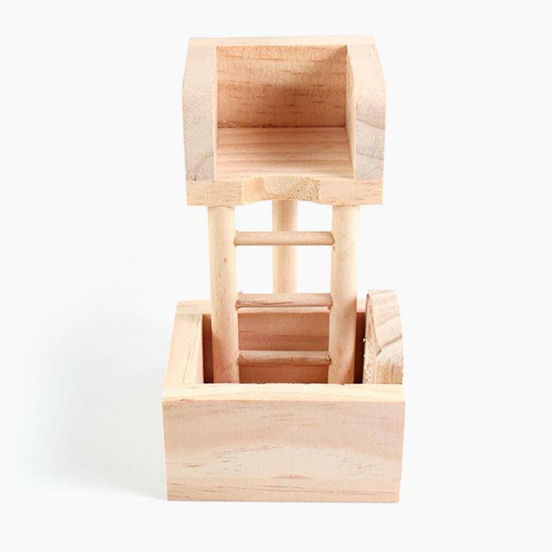 Wooden Hamster Lookout Tower - Small Pet Toy Stairs And Nest House