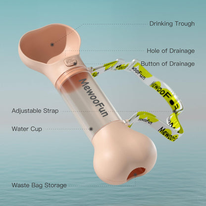 Mewoofun 2-In-1 Pet Water Bottle And Food Dispenser With Poop Bag