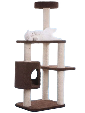 Armarkat 3-Level Carpeted Real Wood Cat Tree Condo – Coffee Brown & Beige | The PetRiot