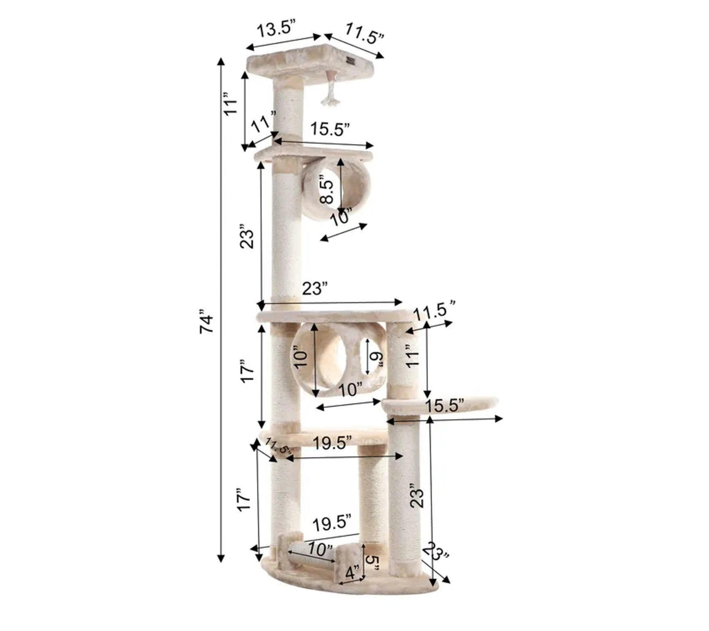 Armarkat 74" Real Wood Cat Tree with Cured Sisal and Multiple Perches