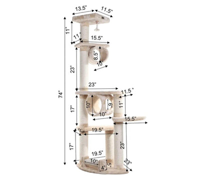 Armarkat 74" Real Wood Cat Tree with Cured Sisal and Multiple Perches