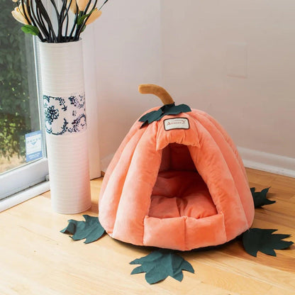 Armarkat Luxe Velvet Pumpkin Cat Bed – Orange cozy velvet retreat with cushion, washable mat, and soft comfort from The PetRiot