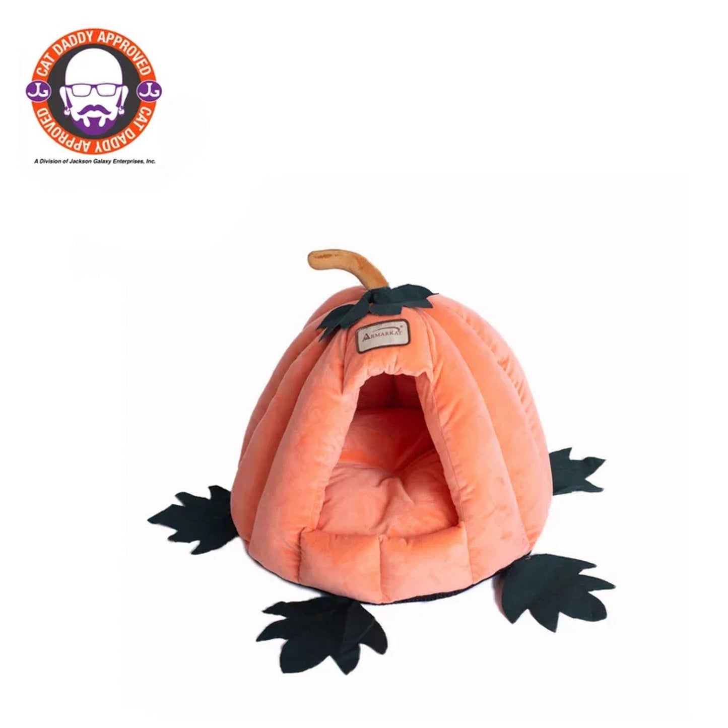 Armarkat Luxe Velvet Pumpkin Cat Bed – Orange cozy velvet retreat with cushion, washable mat, and soft comfort from The PetRiot