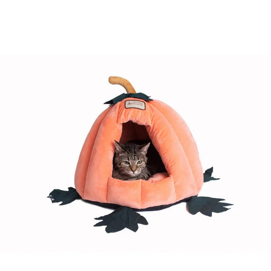 Armarkat Luxe Velvet Pumpkin Cat Bed – Orange cozy velvet retreat with cushion, washable mat, and soft comfort from The PetRiot