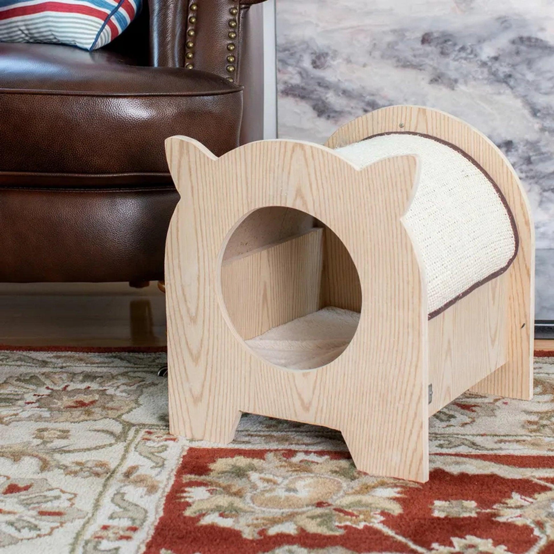 Armarkat Wooden Cat Hideaway with Soft Plush Pad – Premium Poplar Wood Cat House for Cats up to 20 lbs