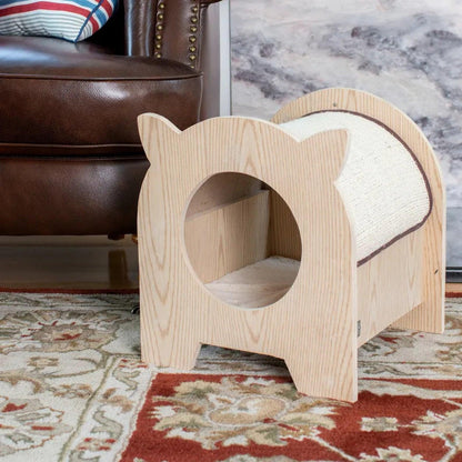 Armarkat Wooden Cat Hideaway with Soft Plush Pad – Premium Poplar Wood Cat House for Cats up to 20 lbs