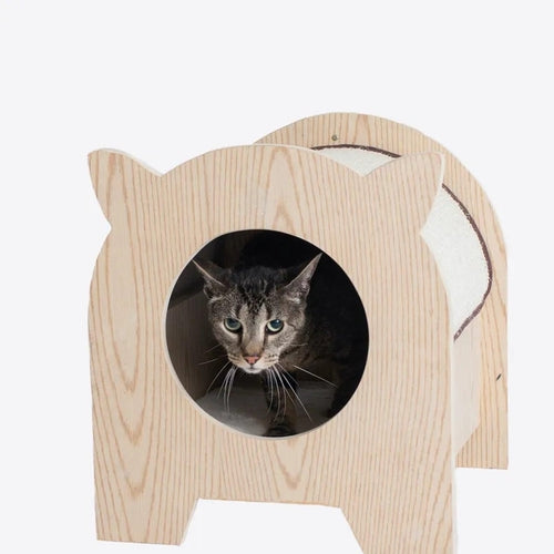 Armarkat Wooden Cat Hideaway with Soft Plush Pad – Premium Poplar Wood Cat House for Cats up to 20 lbs