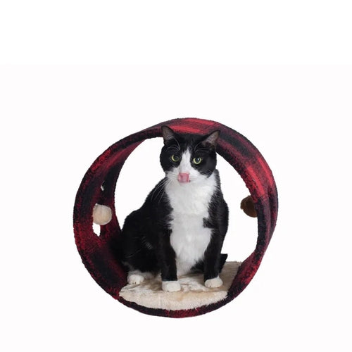 Armarkat Scotch Plaid Real Wood Cat Tunnel with Velvet Bed Pad