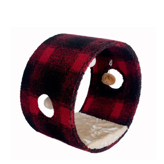 Armarkat Scotch Plaid Real Wood Cat Tunnel with Velvet Bed Pad