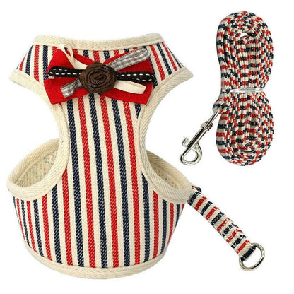 Comfortable Bow Tie Striped Dog Leash With Bells