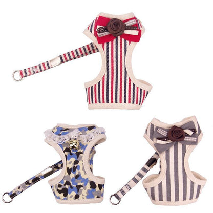 Comfortable Bow Tie Striped Dog Leash With Bells
