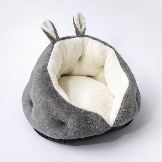 Bunny Ear Design Pet Bed – Cute plush bed with bunny ears for small dogs & cats, soft and washable