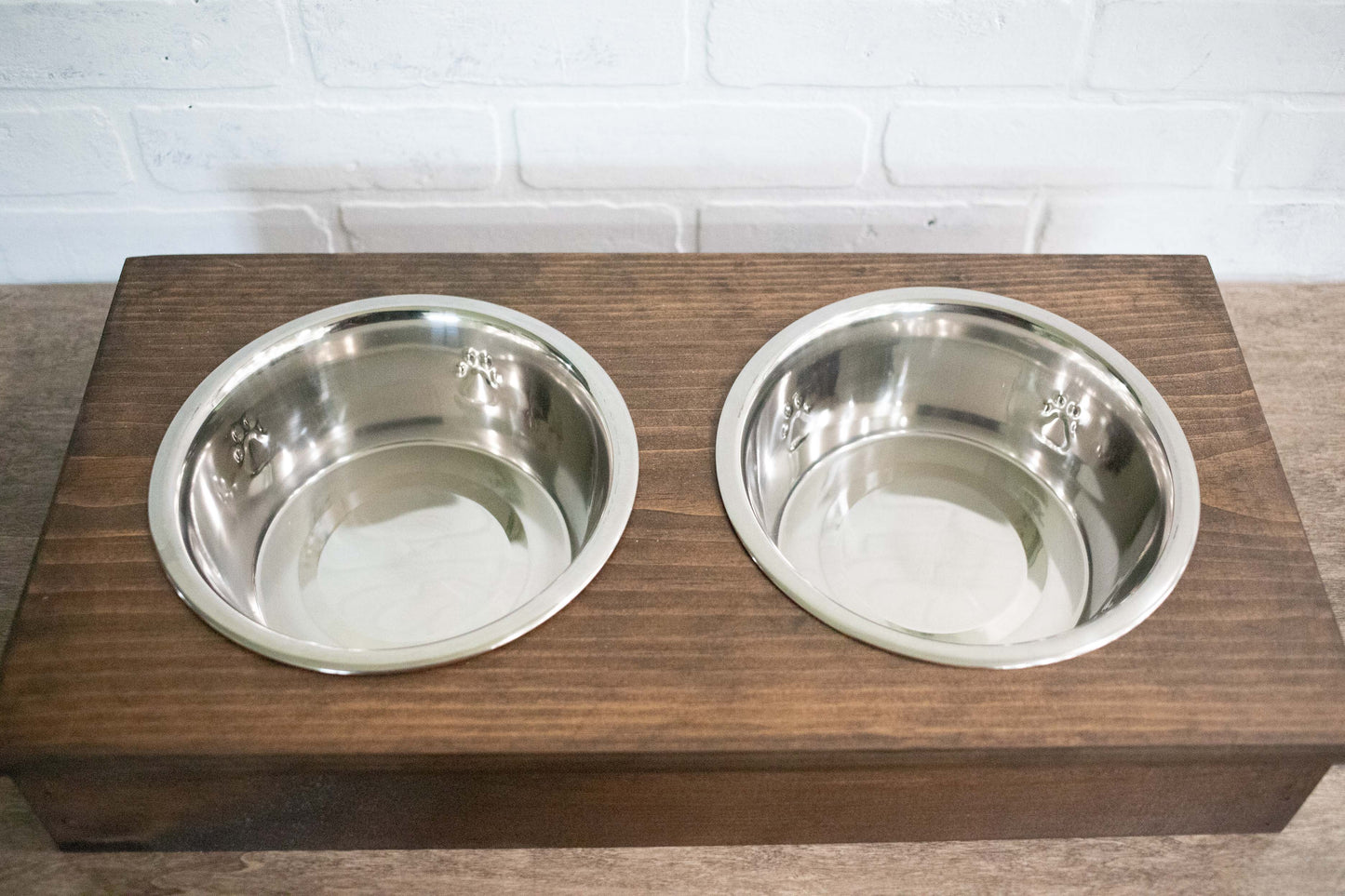 Handmade Wooden Pet Feeder with Stainless Steel Bowls