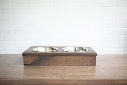Handmade Wooden Pet Feeder with Stainless Steel Bowls