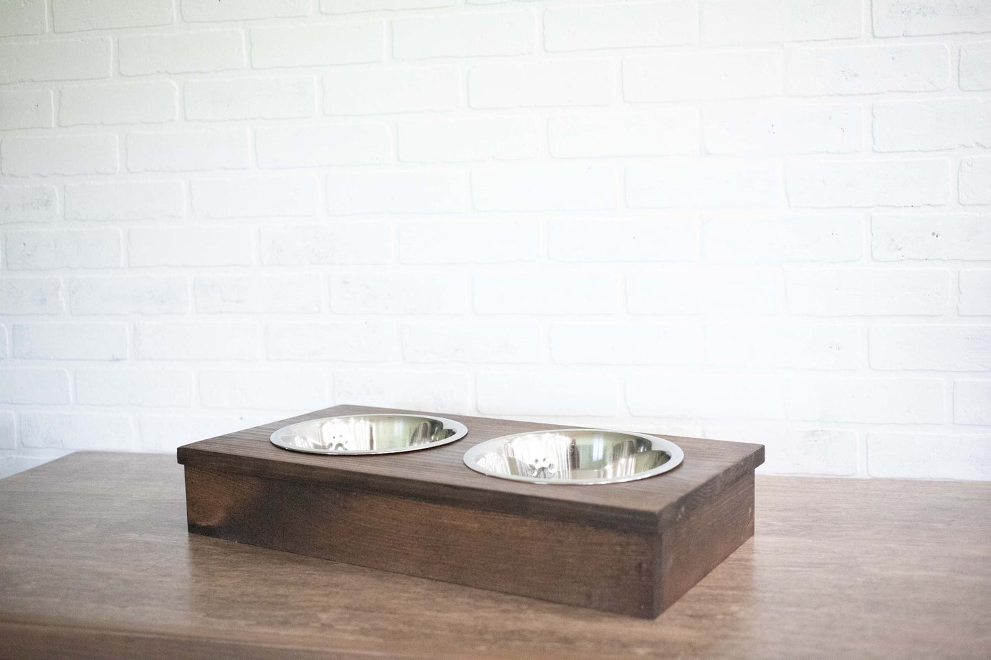 Handmade Wooden Pet Feeder with Stainless Steel Bowls