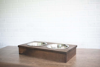 Handmade Wooden Pet Feeder with Stainless Steel Bowls