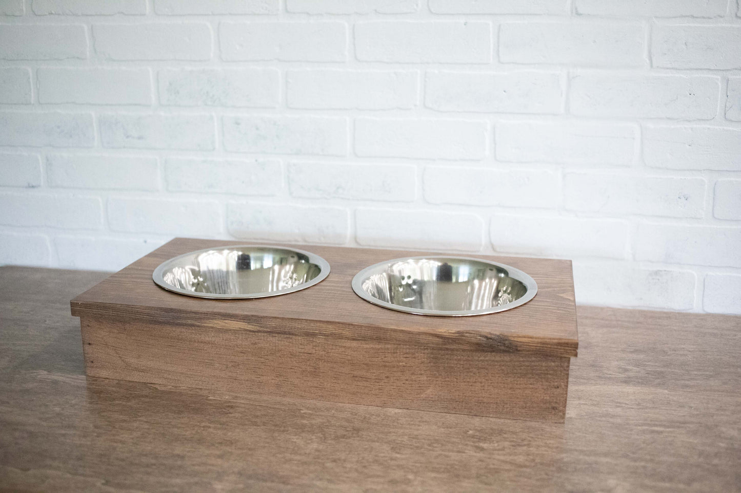 Handmade Wooden Pet Feeder with Stainless Steel Bowls