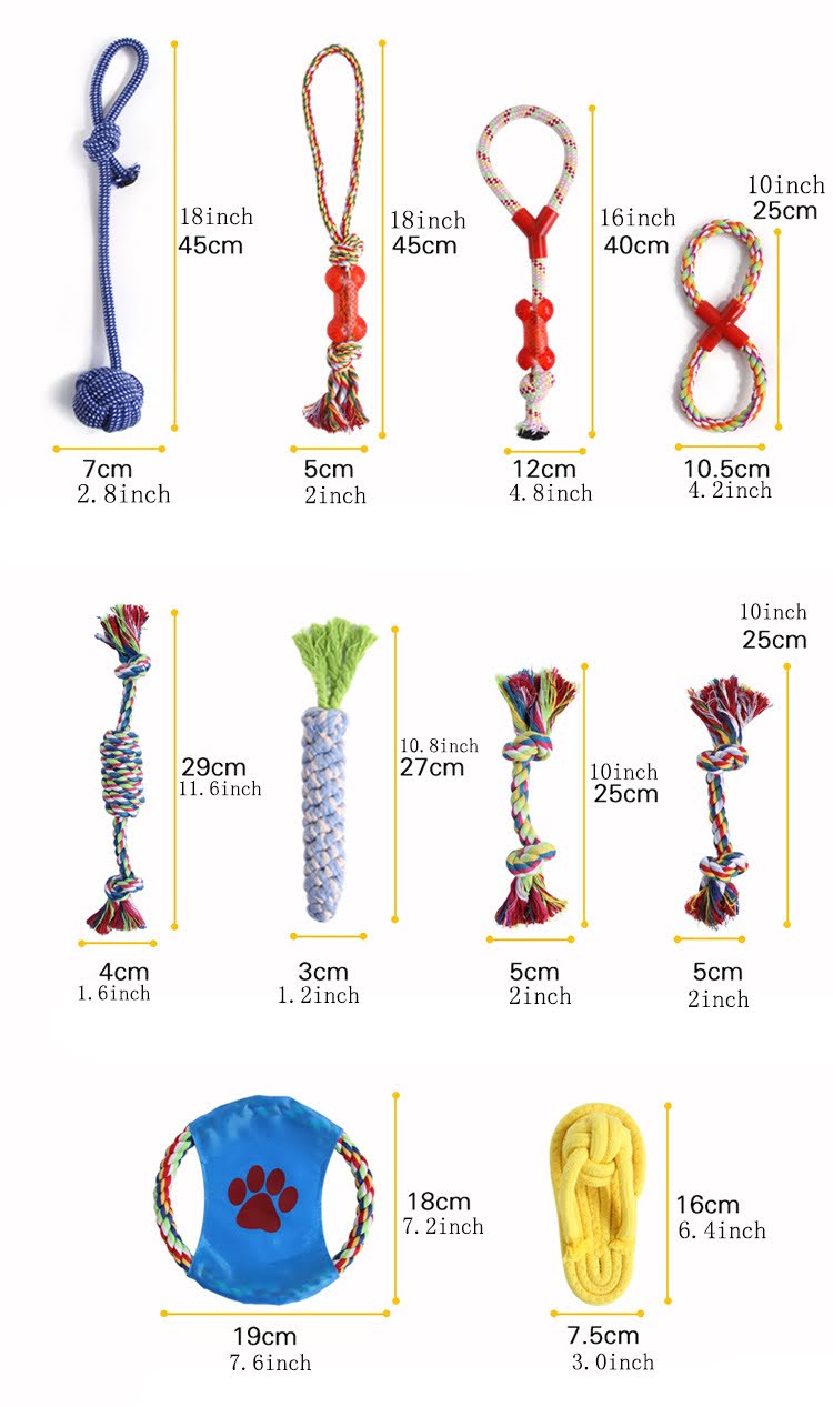 10pcs Assorted Braided Cotton Rope Dog Chew toys