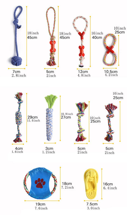 10pcs Assorted Braided Cotton Rope Dog Chew toys