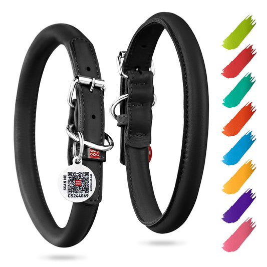 Ultra Soft Rolled Leather Dog Collar for Small Dogs - Black